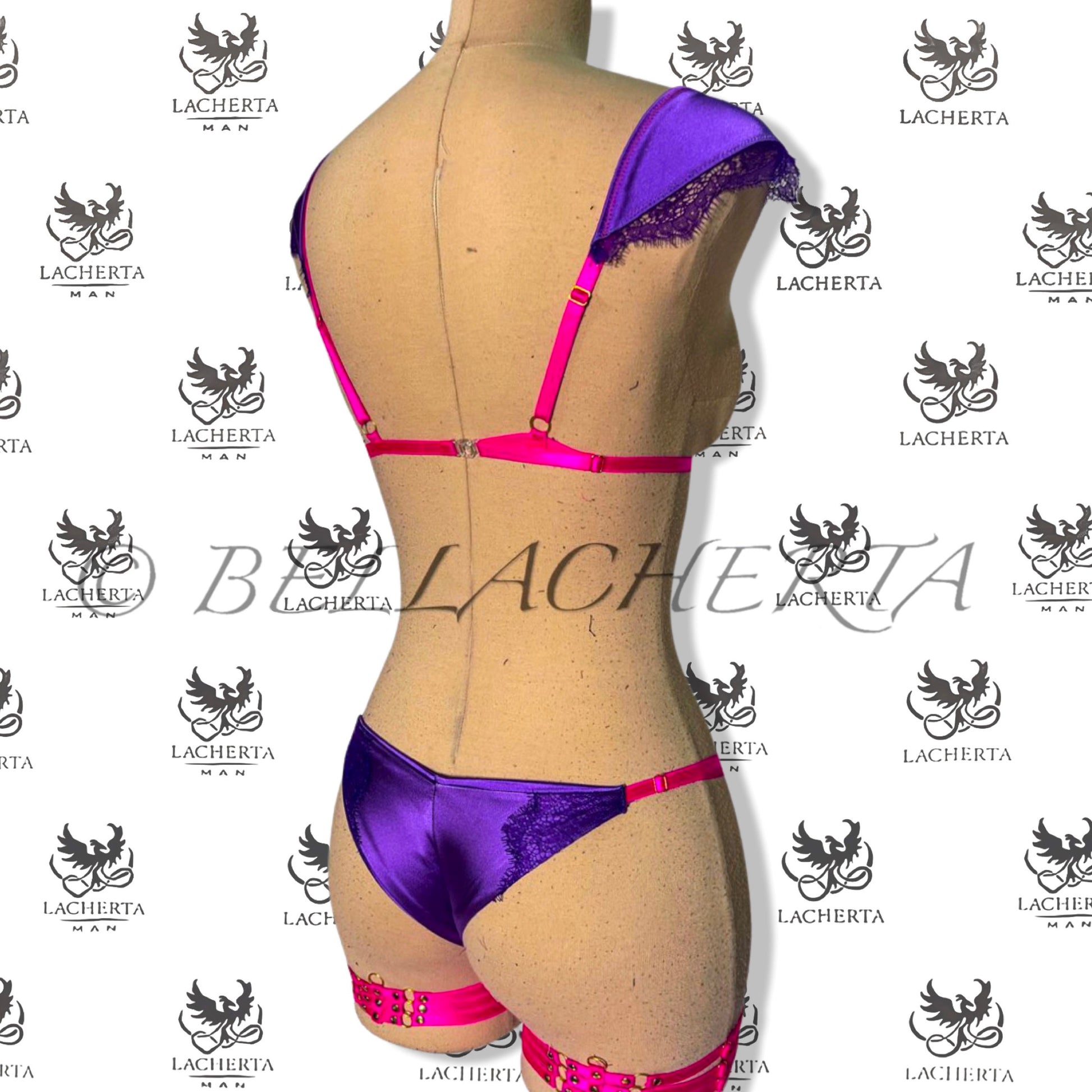 Back-tie Corset with Decorative Shoulder Harness, Matching Panty and Leg Garters