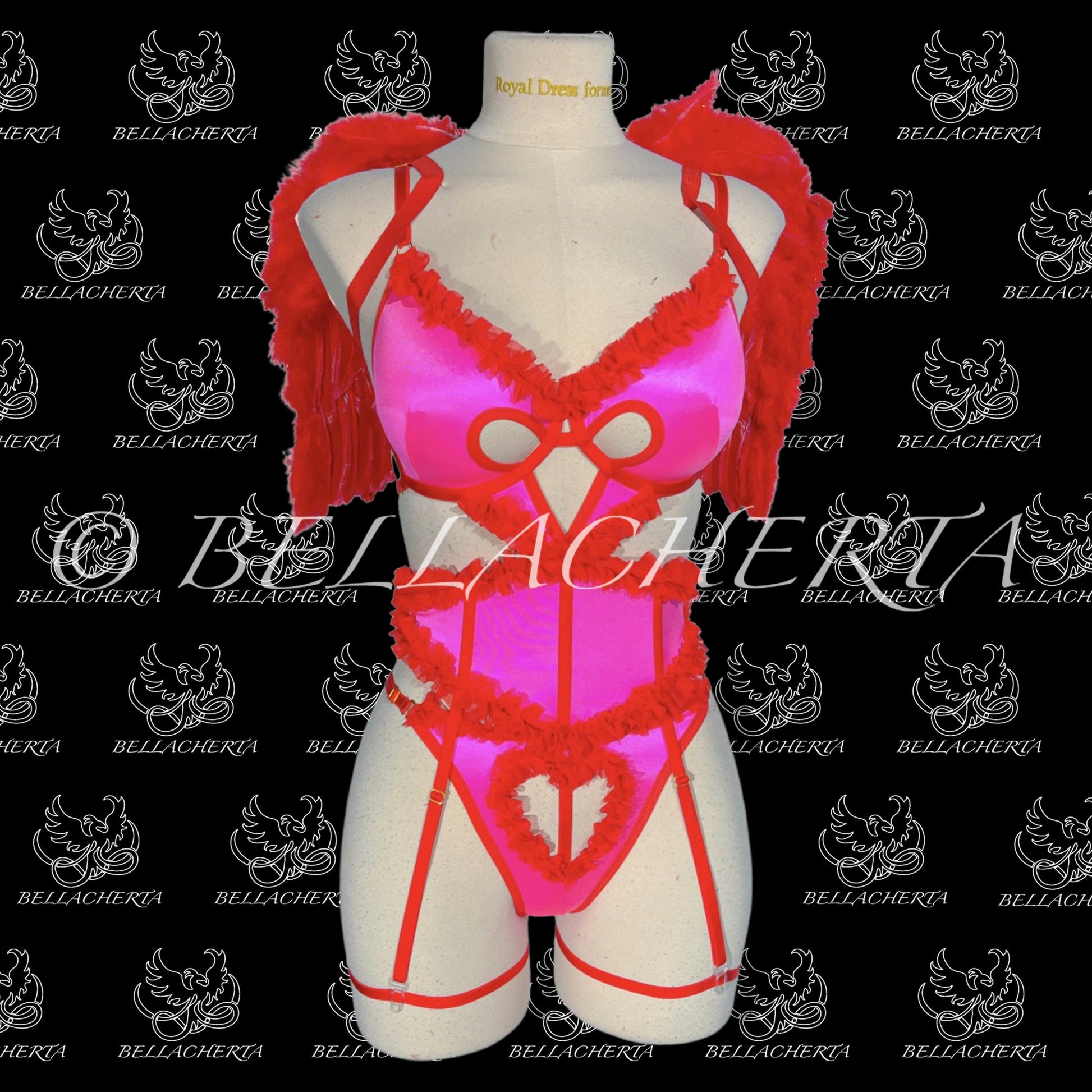 Sexy Angel Cosplay Adjustable Straps Five Piece Cutout Lingerie Set