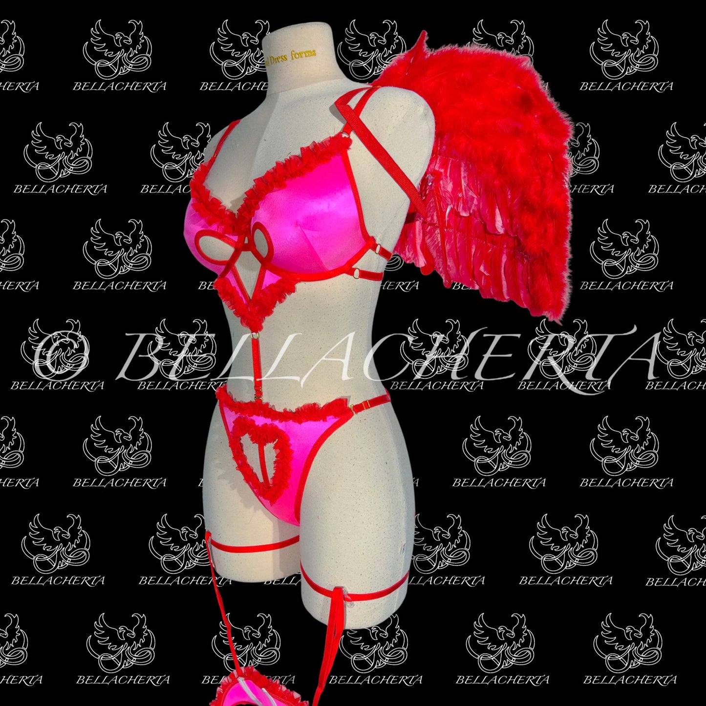 Sexy Angel Cosplay Adjustable Straps Five Piece Cutout Lingerie Set
