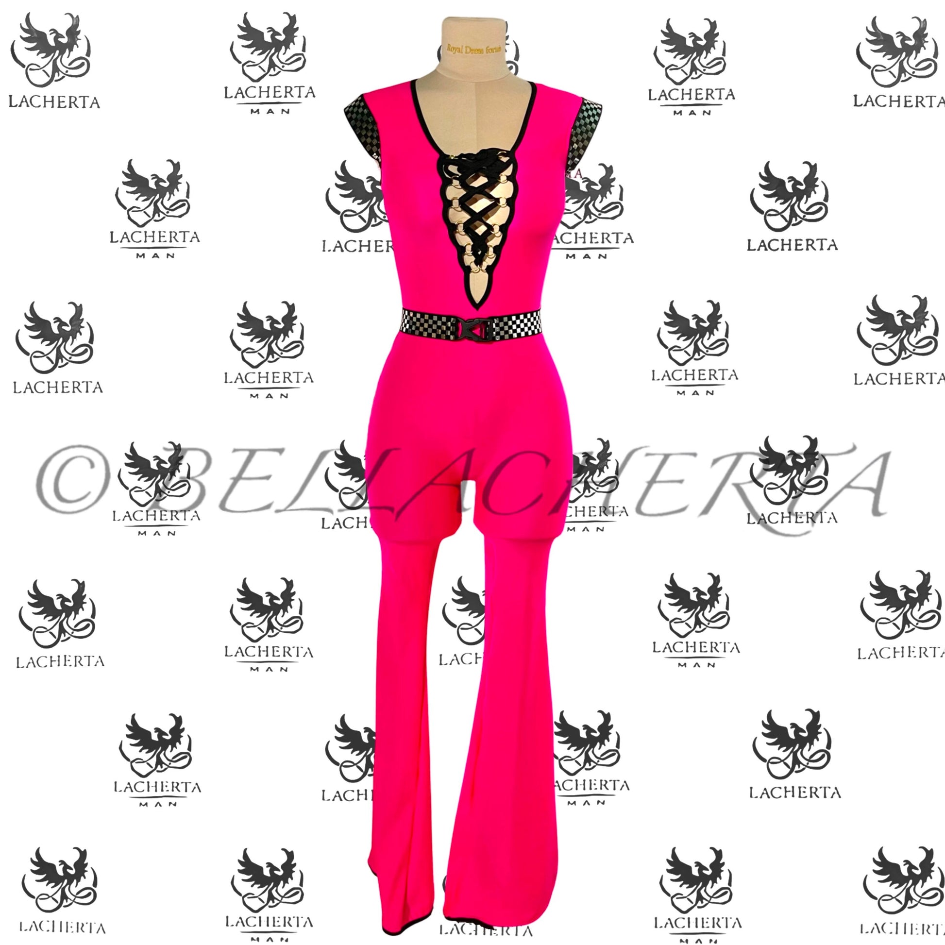 Lace Up Neon Color Jumpsuit with Matching Belt