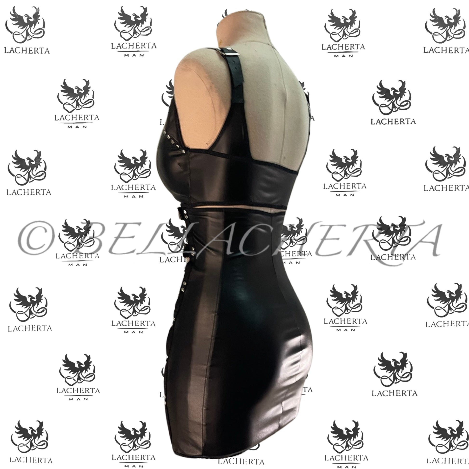 Bodycon Cutout Straps Leather Mini Skirt and Top