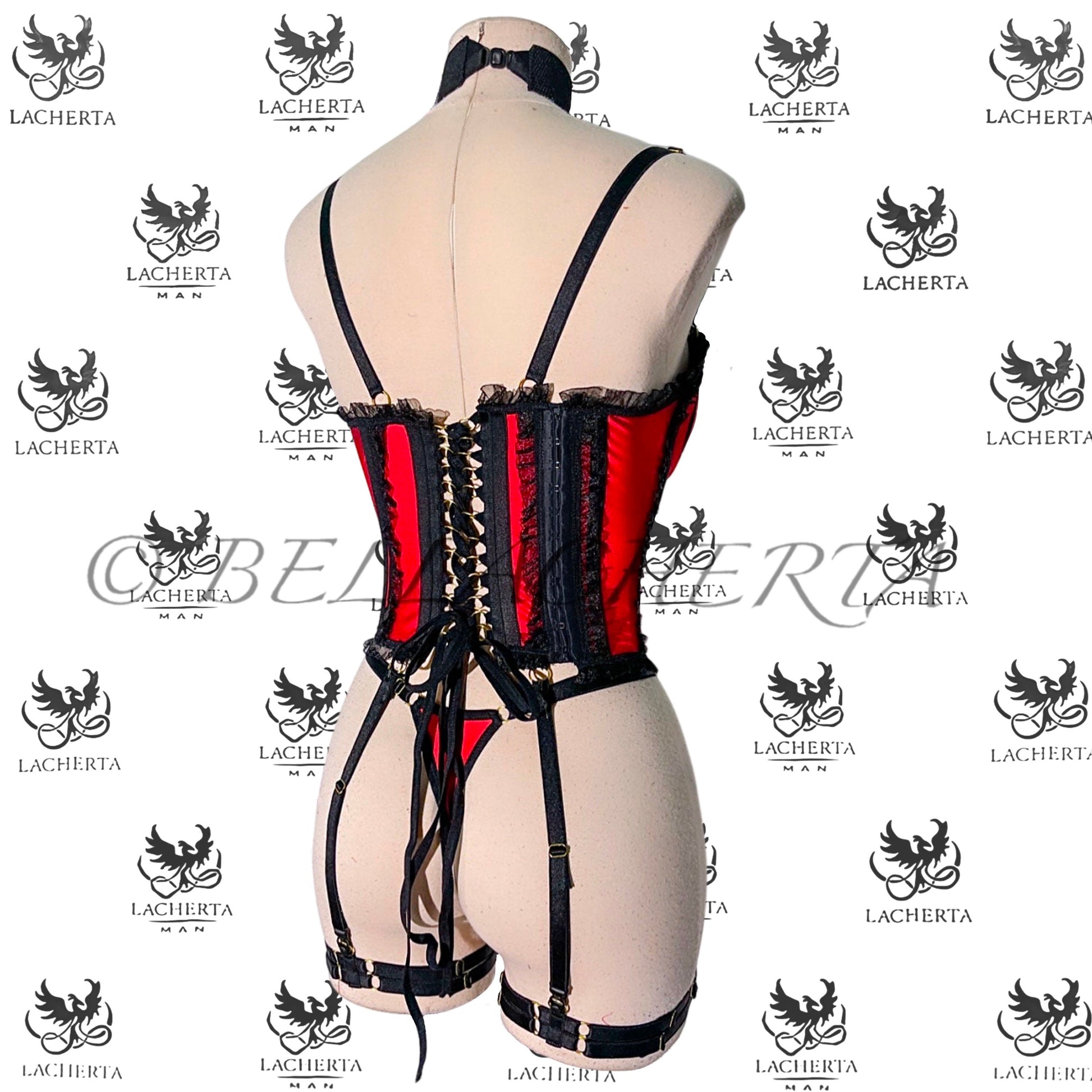 Back-tie Corset with matching Panty, Leg Garters and Choker