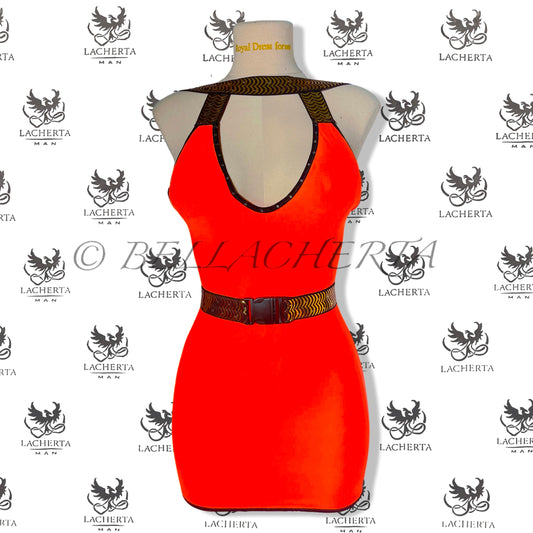 Bright Neon Bodycon Mini Dress With Matching Belt, Panty and Armbands