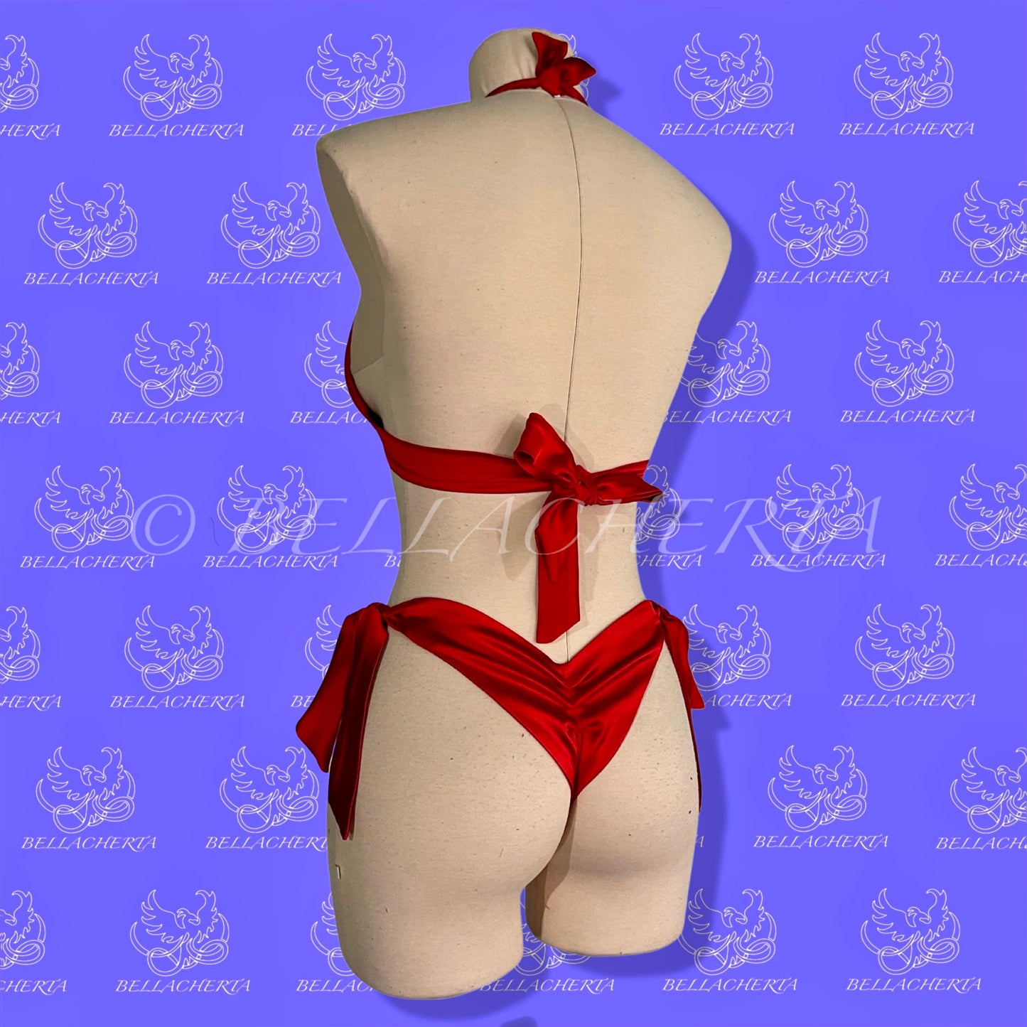 Tie-Up Halter Top and String Bikini Swimsuit