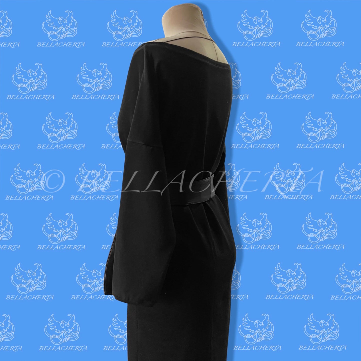 Elegant Off-the-shoulders Dress With Side Slit And Leather Belt