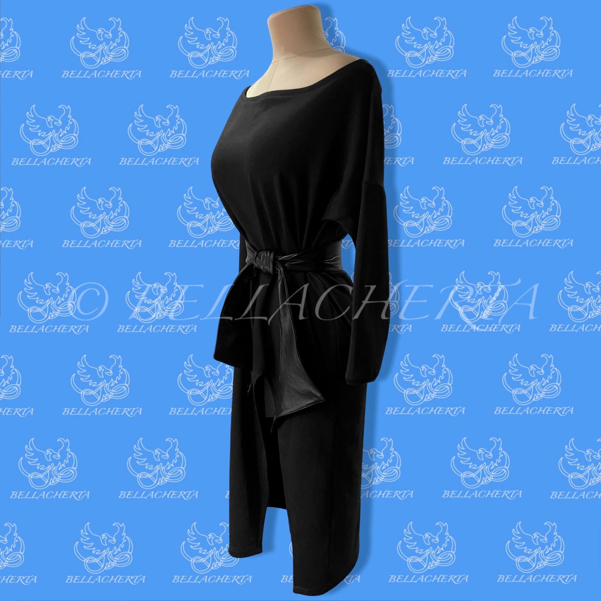 Elegant Off-the-shoulders Dress With Side Slit And Leather Belt