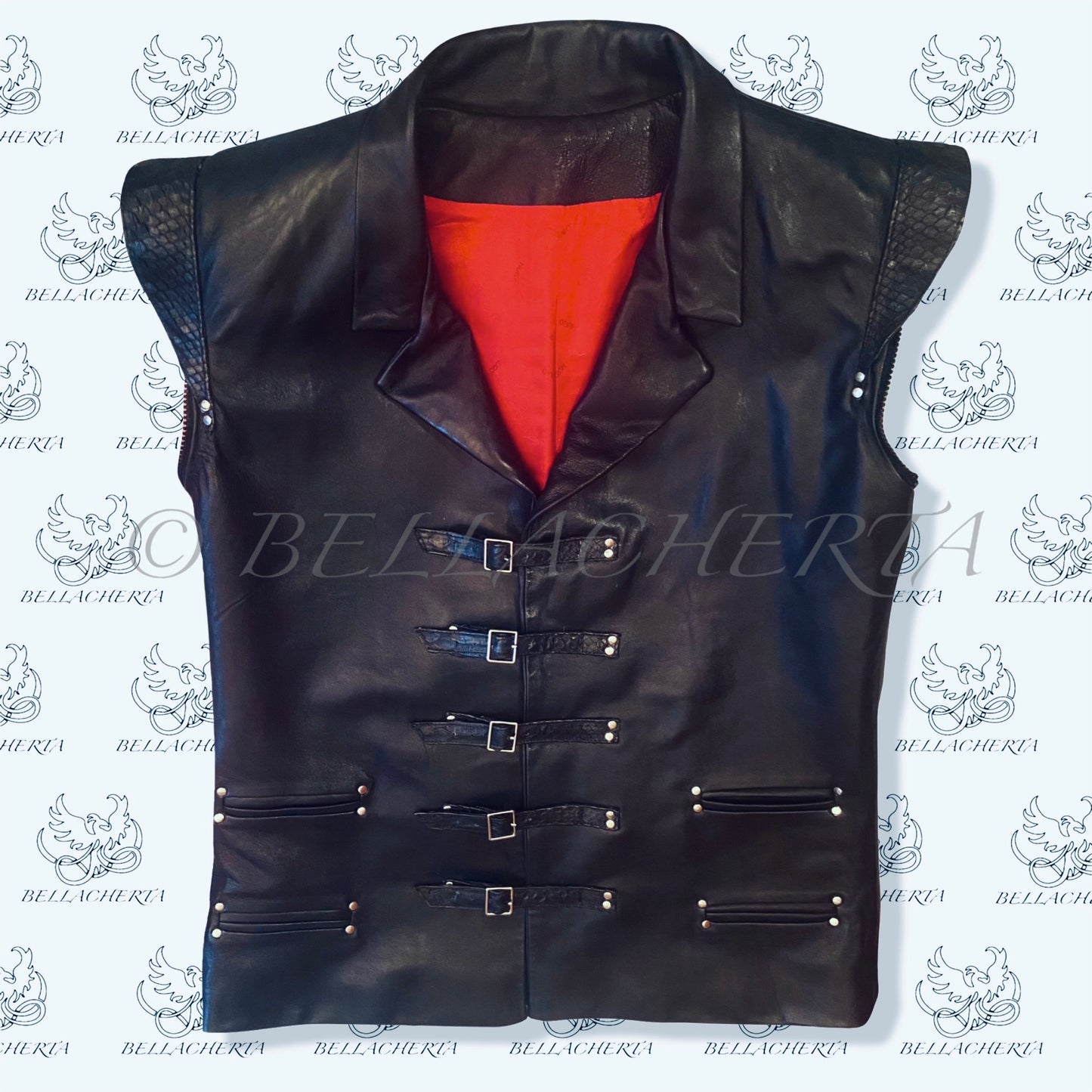 Sheepskin Vest-to-Jacket with Snakeskin Decorative Details and Detachable Sleeves