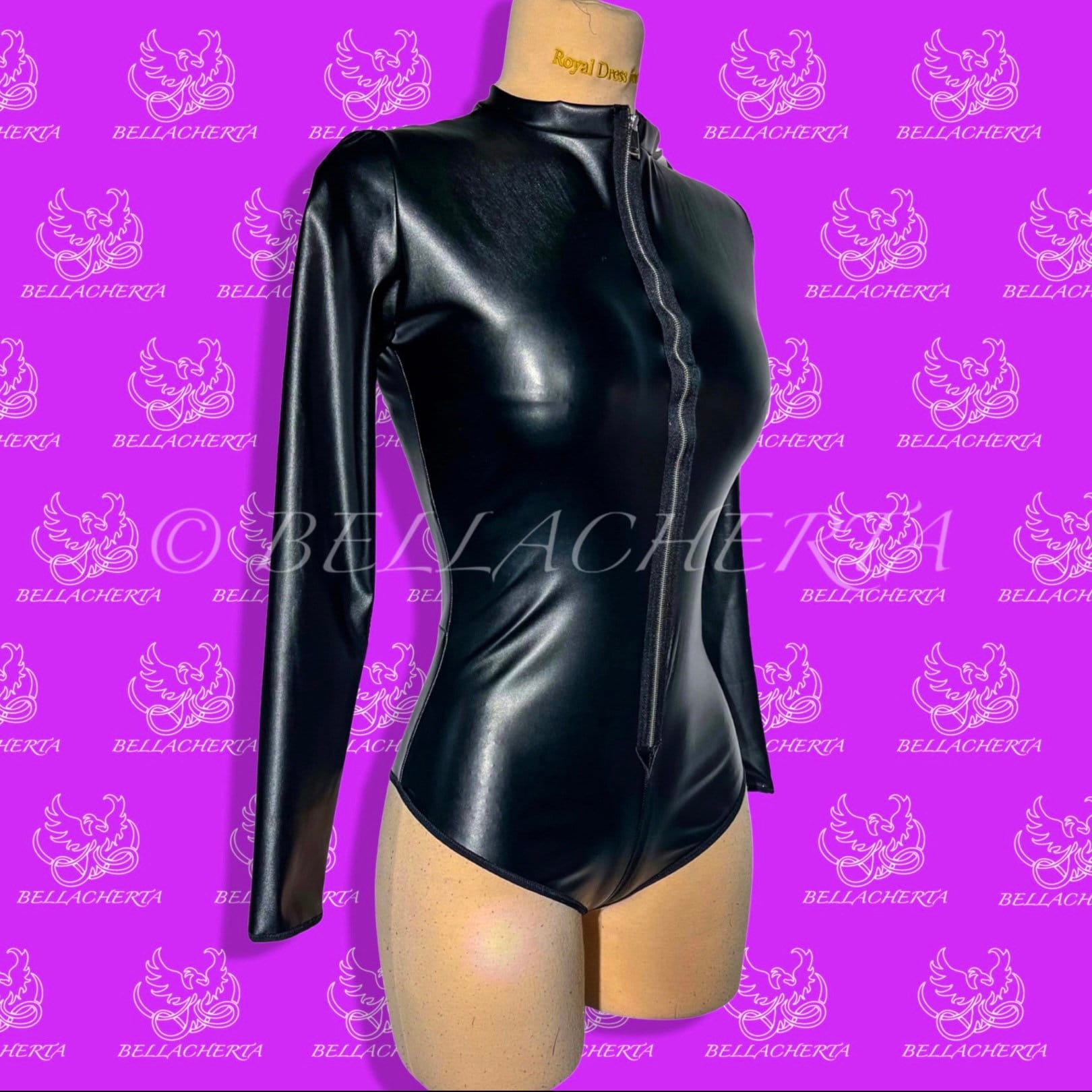 Artificial Leather Body Contour Long Sleeves Bodysuit