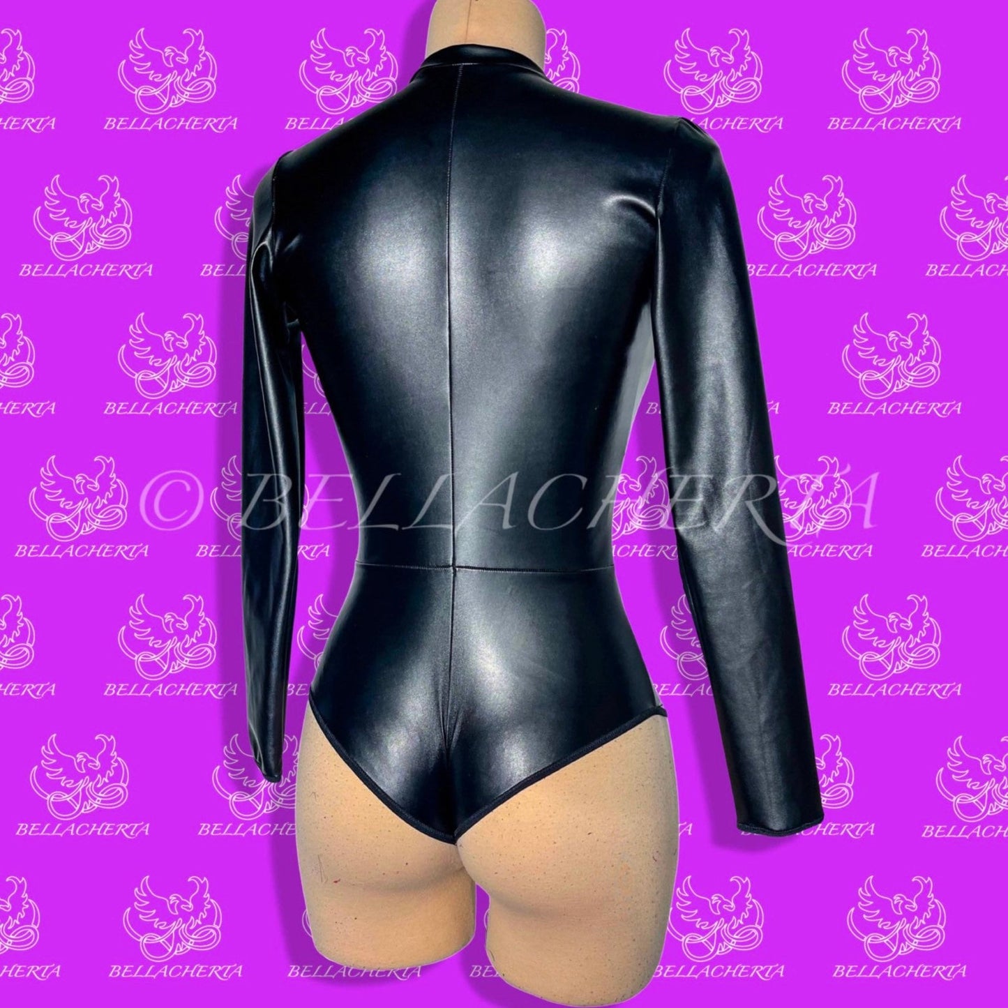 Artificial Leather Body Contour Long Sleeves Bodysuit
