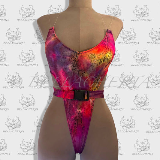 Extreme Bare Back One-piece Swimsuit, G-string T-String bottom, exotic dancewear, Carnival Monday Wear