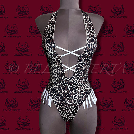 Leopard Print Deep Plunging Classic One-piece Swimsuit