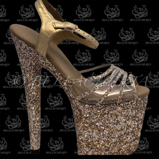 Gold Glitter Adjustable Ankle Strap Stripper Heels