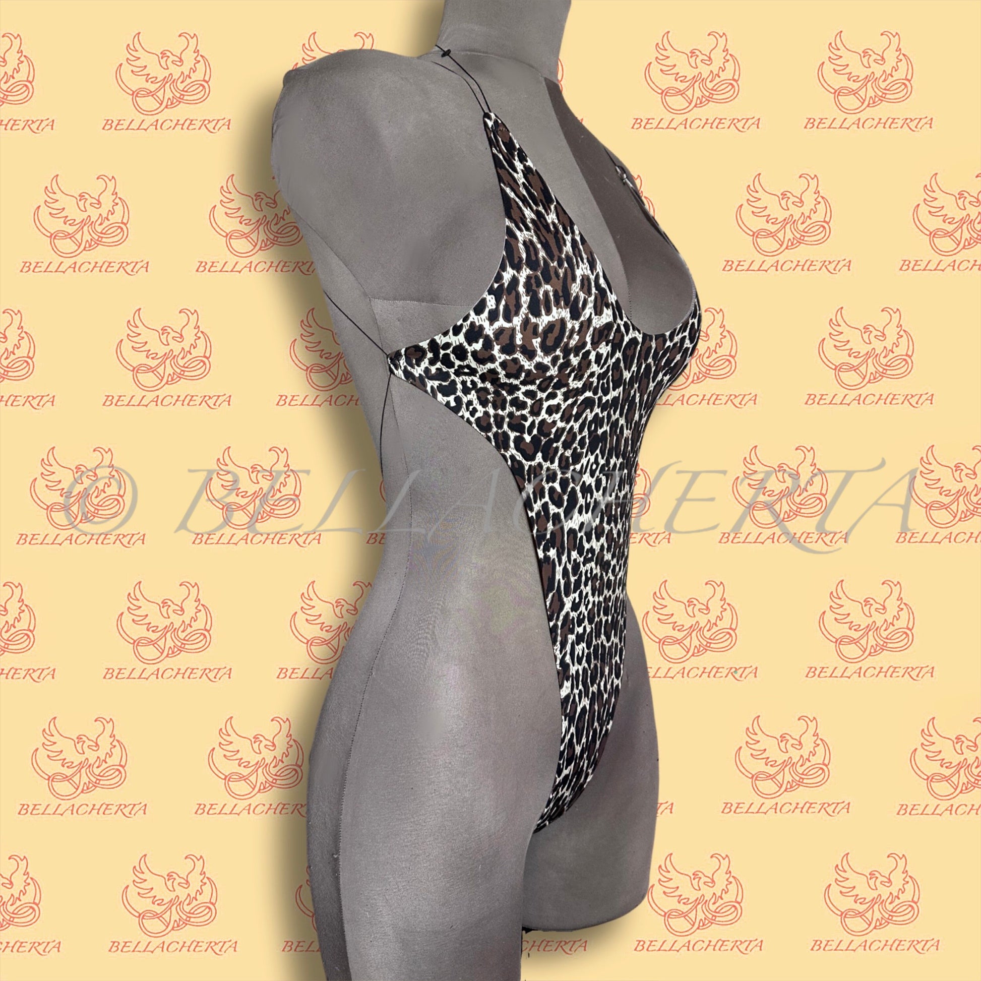 Extreme Bare Back One-piece Swimsuit, G-string T-String Bottom, Exotic Dancewear, Animal Print, Cheetah
