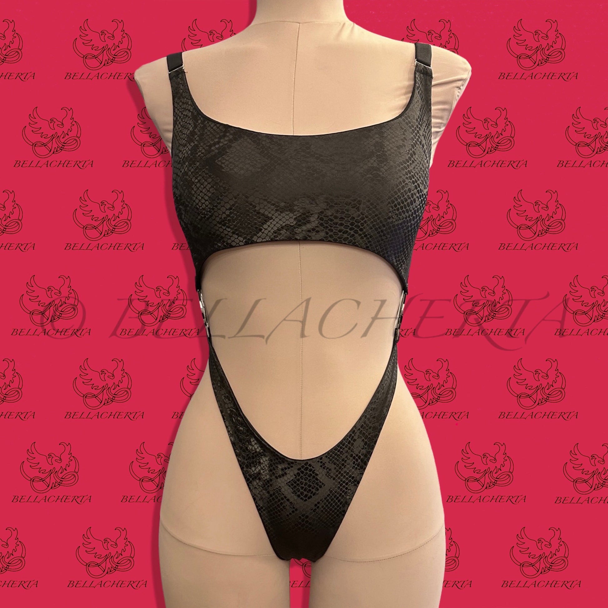 Bellacherta Cutout Snake Print Sexy Swimsuit With Silver Buckles