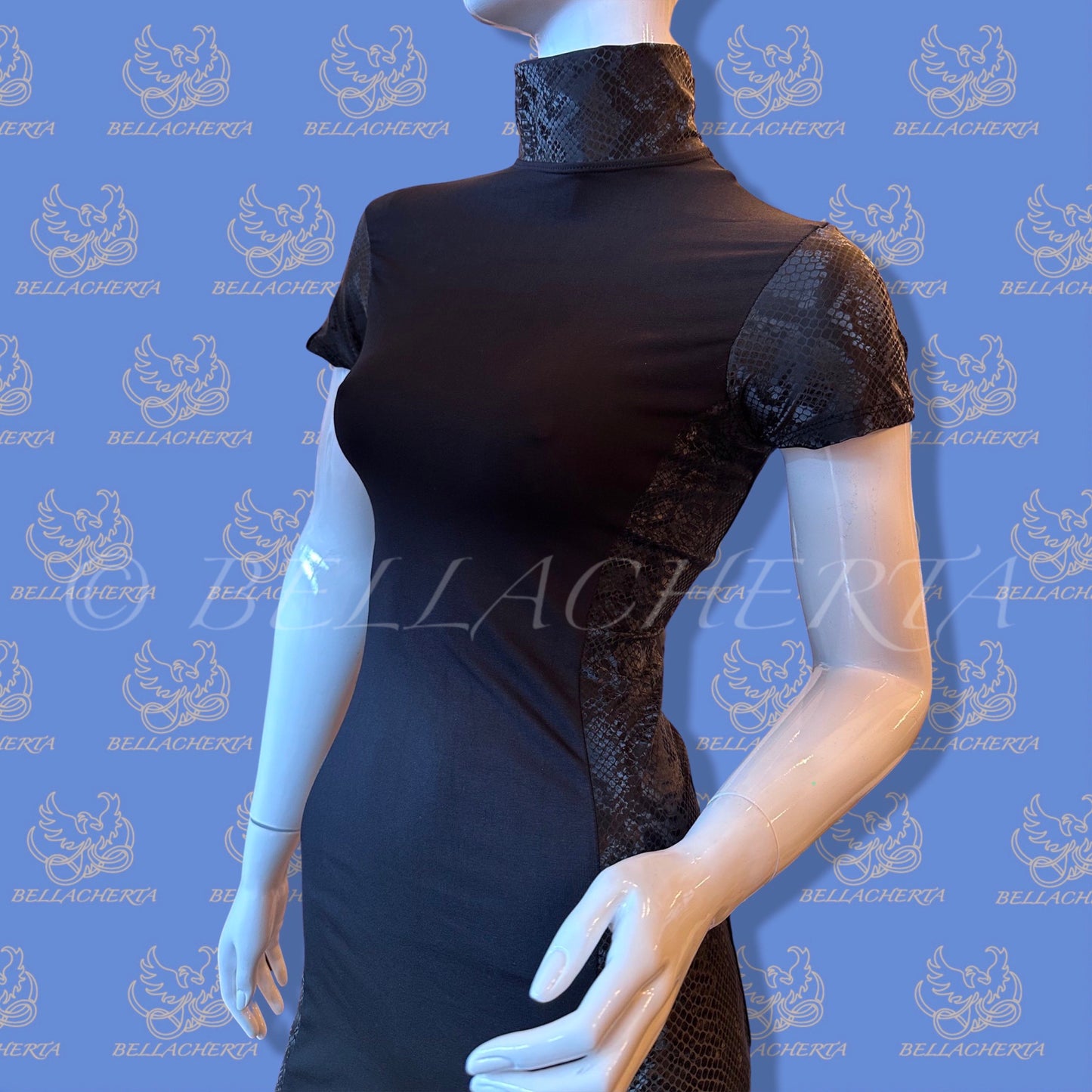 Short-Sleeved Turtleneck Mini Dress