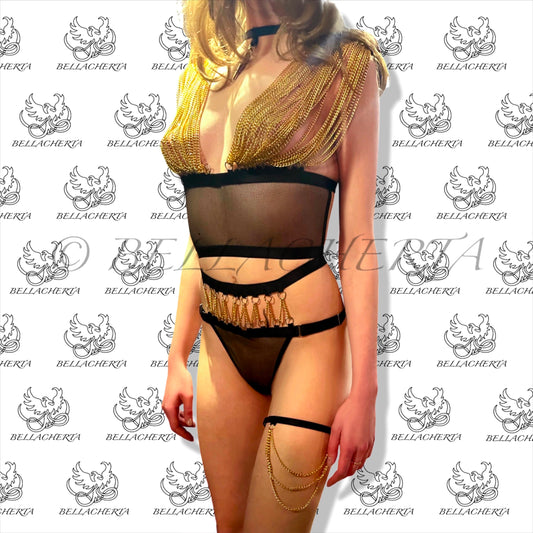 Chainlink Top with Matching Choker, Thong and Thigh Garter